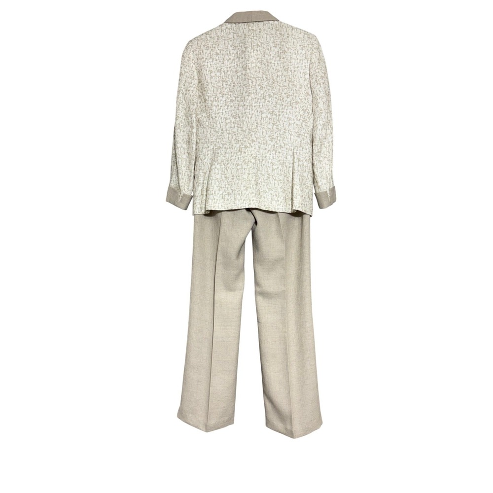 TAHARI Arthur S Levine Women Pant Suit Jacket 6 Cream Beige Hemp Linen Textured - Picture 2 of 12
